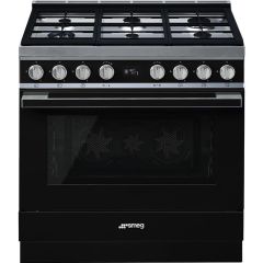 Smeg CPF9GPBL 90cm Portofino Dual Fuel Range Cooker, Black