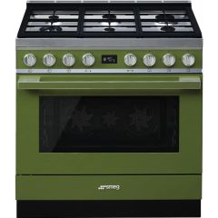 Smeg CPF9GPOG 90cm Portofino Dual Fuel Range Cooker, Olive Green
