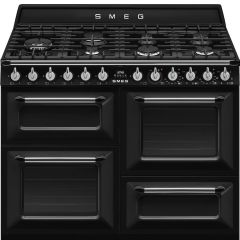 Smeg TR4110BL1 110cm Victoria Dual Fuel Range Cooker, Black