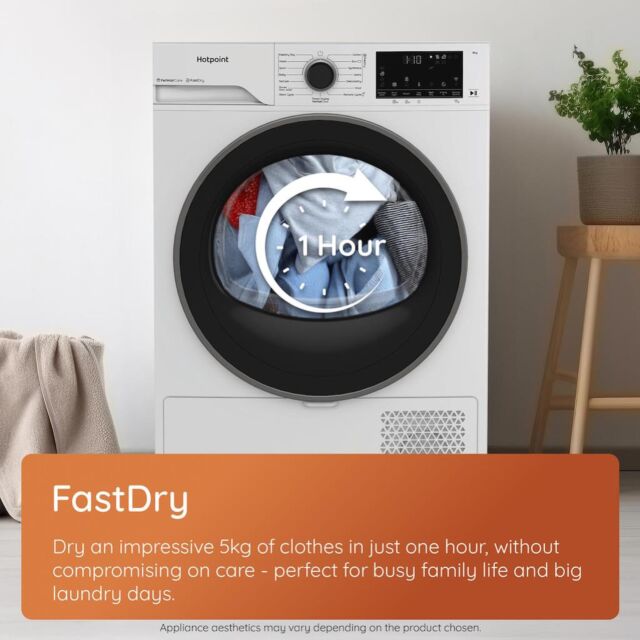 Hotpoint CHD94MWBSUK Fabric Care 9kg Heat Pump Tumble Dryer with HomeWhiz