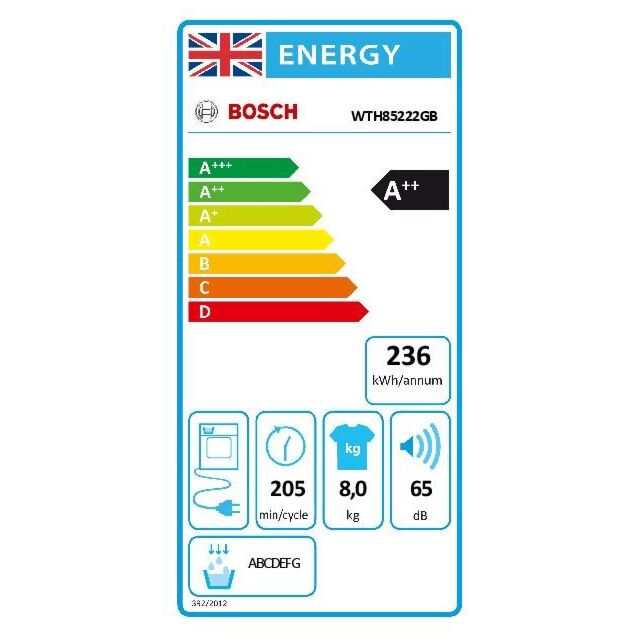 Bosch WTH85222GB, Heat pump tumble dryer