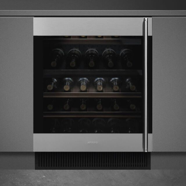 Smeg CVI338LX3 60cm Classic Undercounter Wine Cooler with Left Hand Hinge, Stainless Steel