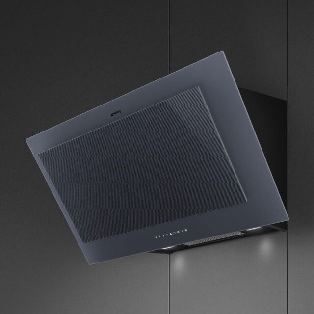 Smeg KV194G 90cm Linea Angled Chimney Auto Vent 2.0 Hood, Neptune Grey