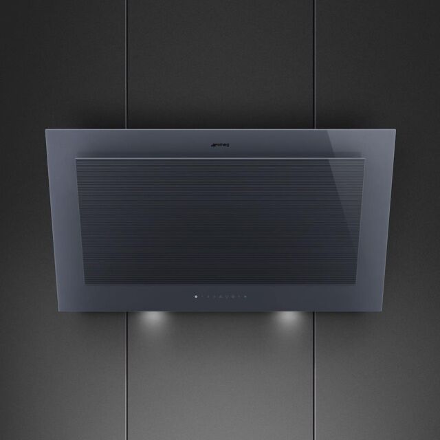 Smeg KV194G 90cm Linea Angled Chimney Auto Vent 2.0 Hood, Neptune Grey