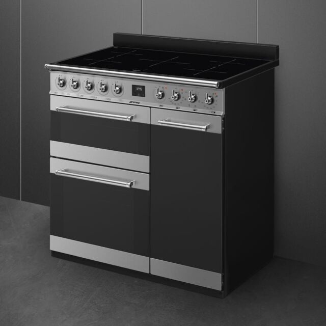 Smeg SY93I-1 90cm Symphony Electric Range Cooker, Eclipse Glass