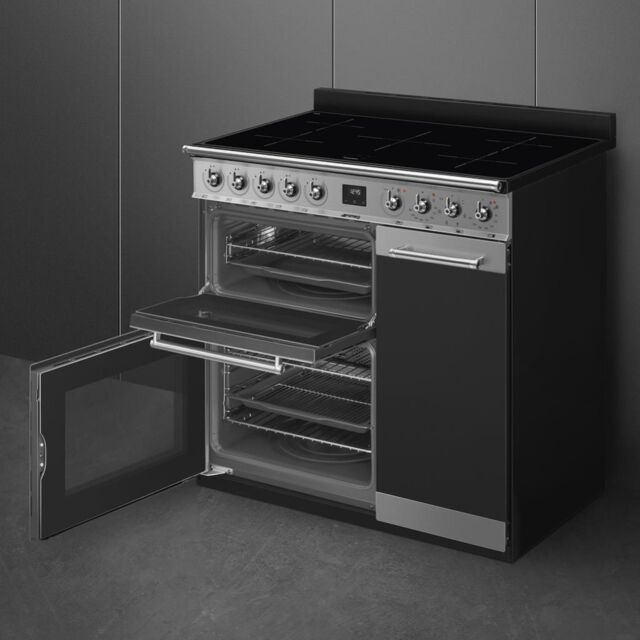 Smeg SY93I-1 90cm Symphony Electric Range Cooker, Eclipse Glass