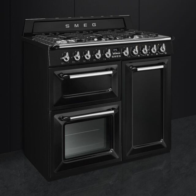 Smeg TR103BL 100cm Victoria Dual Fuel Range Cooker, Black