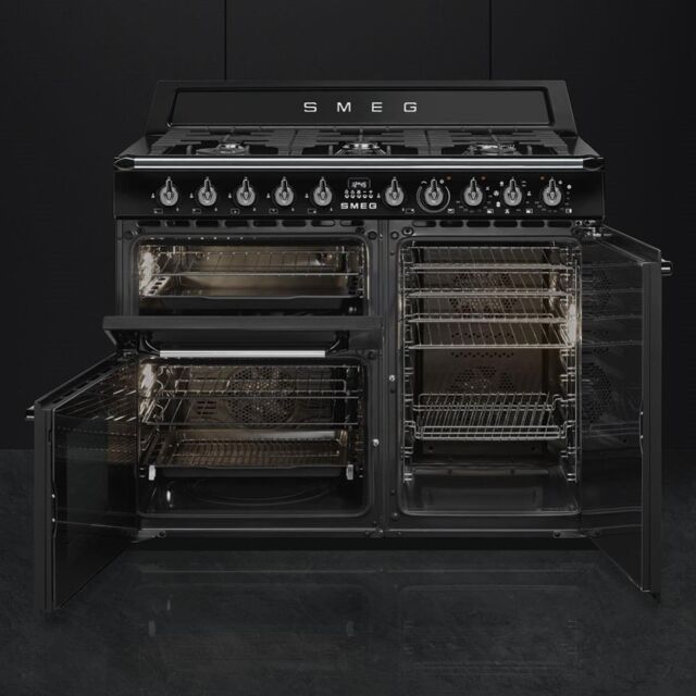 Smeg TR103BL 100cm Victoria Dual Fuel Range Cooker, Black