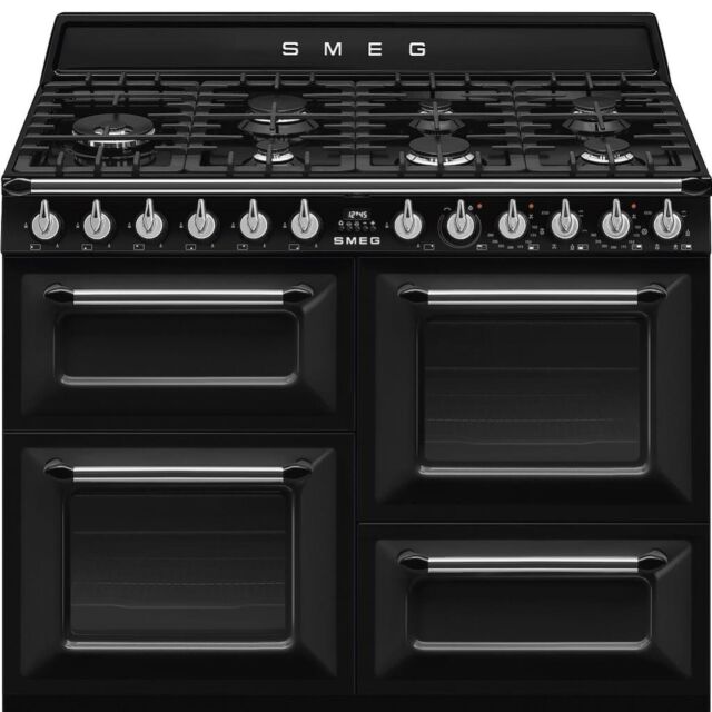 Smeg TR4110BL1 110cm Victoria Dual Fuel Range Cooker, Black