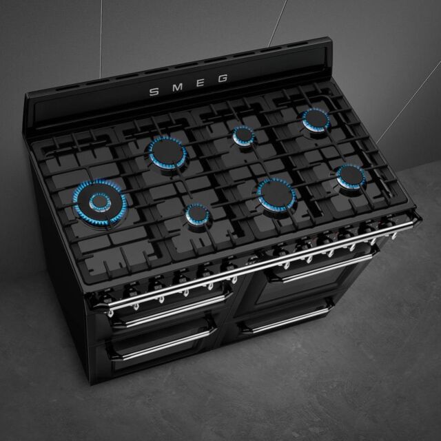 Smeg TR4110BL1 110cm Victoria Dual Fuel Range Cooker, Black
