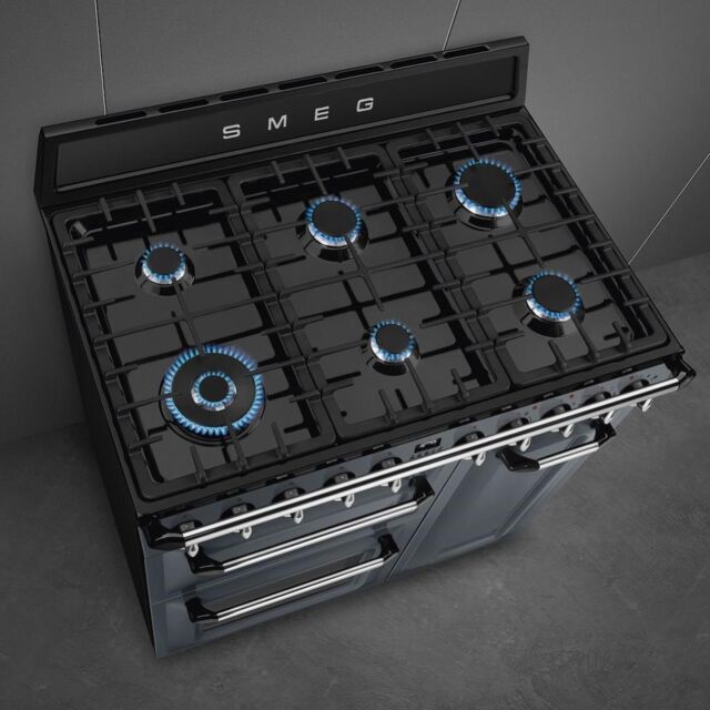 Smeg TR93GR 90cm Victoria Dual Fuel Range Cooker, Slate Grey