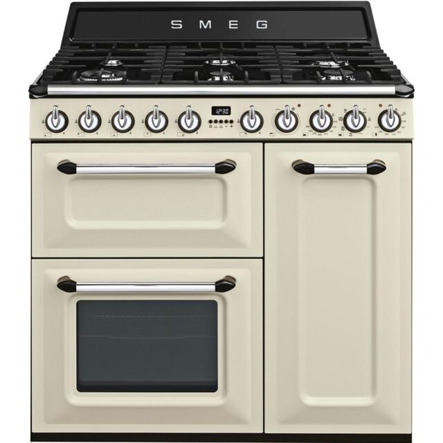 Smeg TR93P 90cm Victoria Dual Fuel Range Cooker, Cream