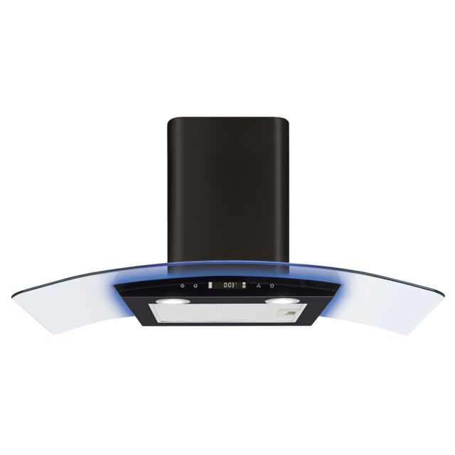 CDA EKP90BL 90cm Curved Glass Extractor with Edge Lighting
