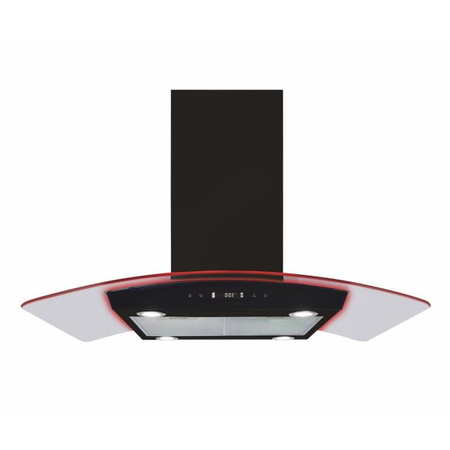 CDA EKPK90BL 90cm Curved Glass Island Extractor with Edge Lighting