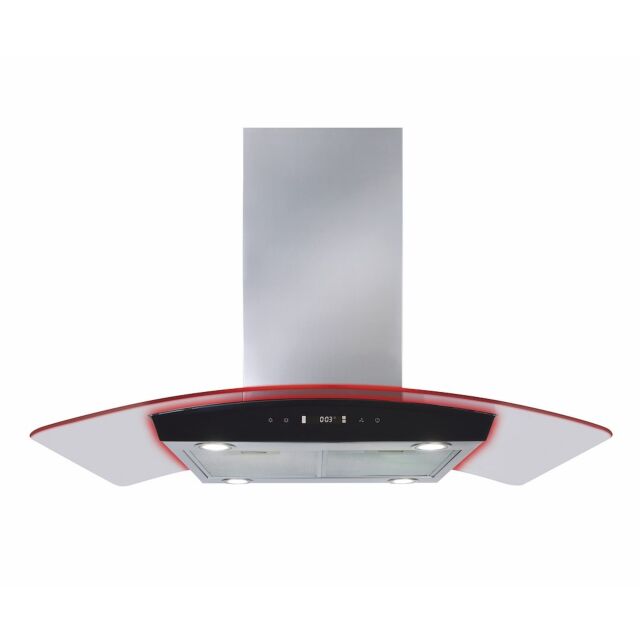 CDA EKPK90SS 90cm Curved Glass Island Extractor with Edge Lighting