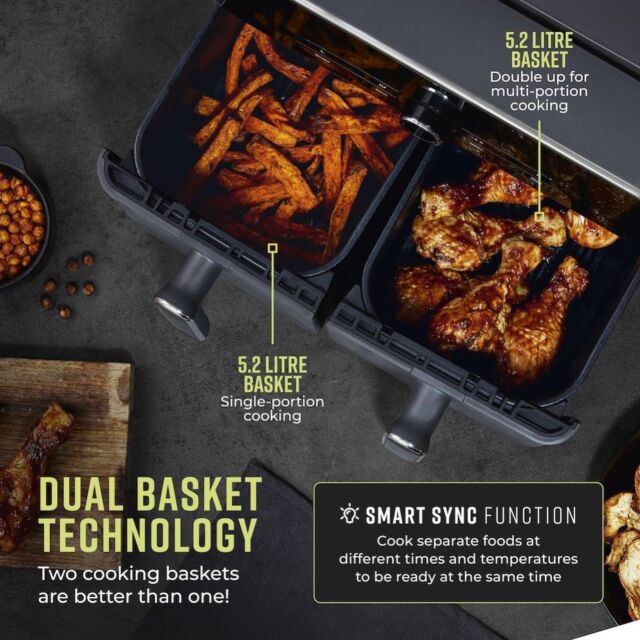 Tower T17138 Vortx Elite 10.4L Dual Basket Air Fryer Digital - Graphite