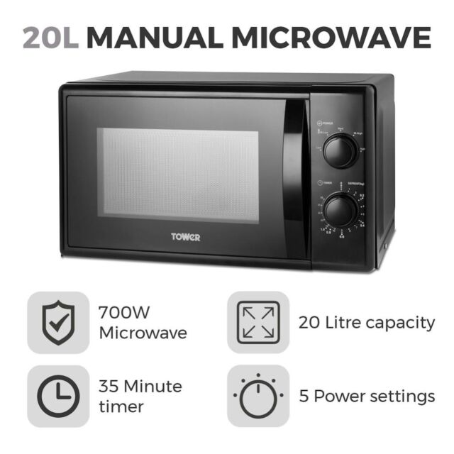 Tower T24034BLK 20 Litre 700W Manual Microwave