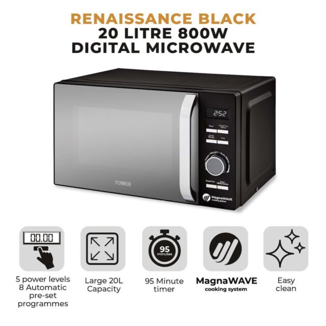 Tower T24039BLK Renaissance 20L Microwave Digital - Black