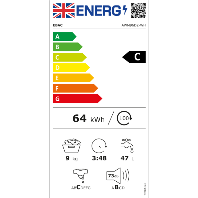 Ebac AWM96D2-WH E-Care 9kg Washing Machine - Cold Fill - White