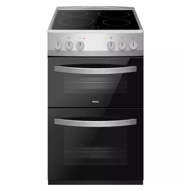 Amica AFC502SS 50Cm Ceramic Cooker - Twin Cavity - Stainless Steel