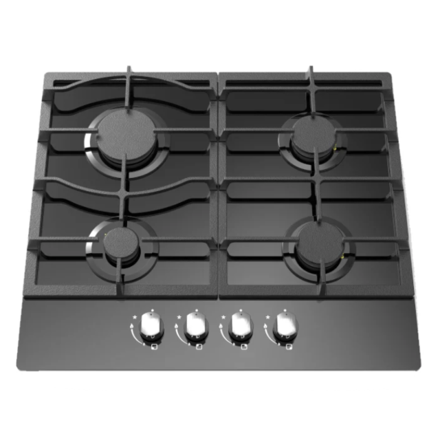 Cata UBGOG601BK 60cm 4 Burner Gas on Glass Hob Black Rotary Controls 7.5kW Total Power G30 LPG Conve