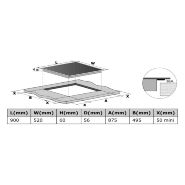 Cata UBIND90F 90cm 5 Zone Induction Hob • Black • Touch Slider Control • Red LED Display • 9.3kW Tot