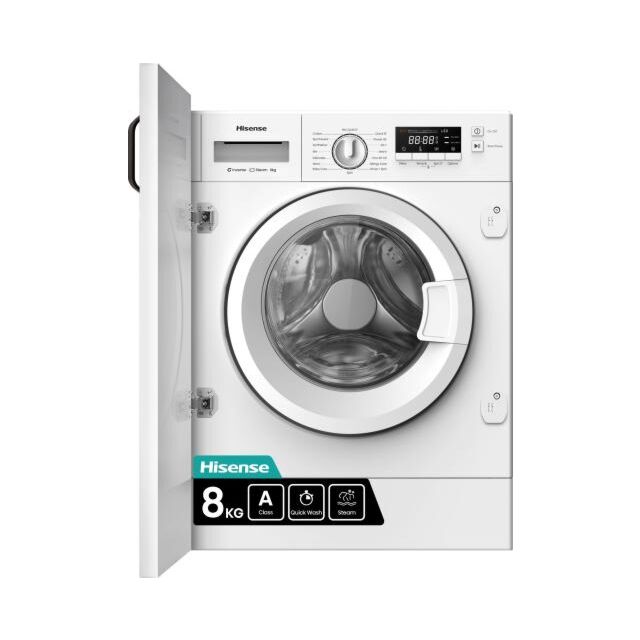 Hisense WF3M841BWI Integrated Washing Machine, 8Kg, 1300 Spin, White, A Rated