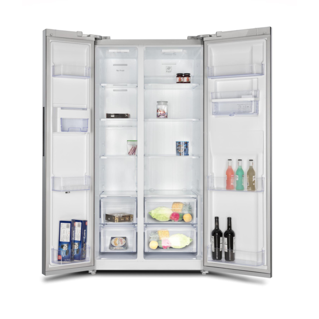 Sia SAFF646IX 2 Door Fridge Freezer In Silver, 627L With Water Dispenser