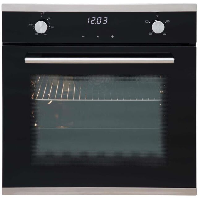 Sia SO103 Single Fan Oven With Digtal Timer Black Glass With Silver Trim