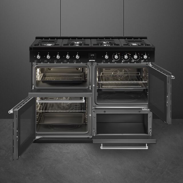 Smeg CX113GMBL 110cm Concert Dual Fuel Triple Cavity Range Cooker Black