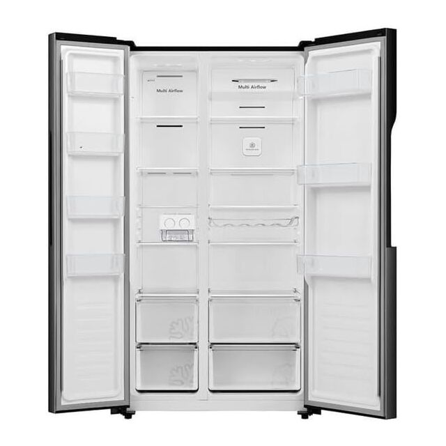 Teknix THSBS1791PBIX 2 Door Side By Side Fridge Freezer, Black Steel