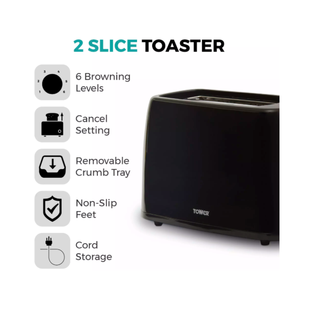 Tower PT20087BLK 2 Slice Toaster